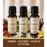 E.M.S Amber - Yasemin - Vanilya Esansiyel Uçucu Yağ Buhurdanlık Yağı Difüzör Esansı Oda Kokusu Mum Esansı