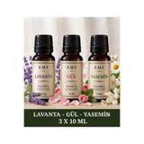 E.M.S AVM LAVANTA - GÜL - YASEMİN Esansiyel Uçucu Yağ Buhurdanlık Yağı Difüzör Esansı Oda Kokusu MUM ESANSI 3 X10 ML.
