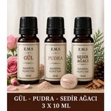 E.M.S Gül - Pudra - Sedir Ağacı Esansiyel Uçucu Yağ Buhurdanlık Yağı Difüzör Esansı Oda Kokusu Mum Esansı.