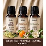 E.M.S Iğde Çiçeği - Portakal - Manolya Esansiyel Uçucu Yağ Buhurdanlık Yağı Difüzör Esansı Oda Kokusu Esansı Mum 3 x 10 Ml.