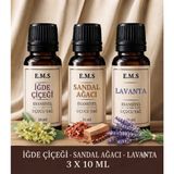 E.M.S Iğde Çiçeği - Sandal Ağacı - Lavanta Esansiyel Uçucu Yağ Buhurdanlık Yağı Difüzör Esansı Oda Kokusu Esansı Mum 3 x 10 Ml.