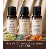 E.M.S Iğde Çiçeği - Sedir Ağacı - Amber Esansiyel Uçucu Yağ Buhurdanlık Yağı Difüzör Esansı Oda Kokusu Esansı Mum 3 x 10 Ml.