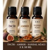 E.M.S Incir - Amber - Sandal Ağacı Esansiyel Uçucu Yağ Buhurdanlık Yağı Difüzör Esansı Oda Kokusu Mum Esansı 3 x 10 Ml.