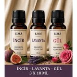 E.M.S Incir - Lavanta - Gül Esansiyel Uçucu Yağ Buhurdanlık Yağı Difüzör Esansı Oda Kokusu Mum Esansı 3 x 10 Ml.