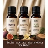 E.M.S Incir - Vanilya - Sedir Ağacı Esansiyel Uçucu Yağ Buhurdanlık Yağı Difüzör Esansı Oda Kokusu Mum Esansı 3 x 10 Ml.