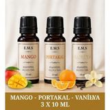 E.M.S Mango - Portakal - Vanilya Esansiyel Uçucu Yağ Buhurdanlık Yağı Difüzör Esansı Oda Kokusu Mum Esansı.