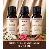 E.M.S Misk - Gül - Sandal Ağacı Esansiyel Uçucu Yağ Buhurdanlık Yağı Difüzör Esansı Oda Kokusu Mum Esansı 3 x 10 Ml.