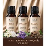 E.M.S Misk - Lavanta - Paçuli Esansiyel Uçucu Yağ Buhurdanlık Yağı Difüzör Esansı Oda Kokusu Mum Esansı 3 x 10 Ml.