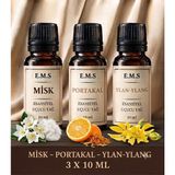 E.M.S Misk - Portakal - Ylang Ylang Esansiyel Uçucu Yağ Buhurdanlık Yağı Difüzör Esansı Oda Kokusu Mum Esansı 3 x 10 Ml.