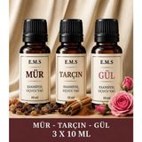 E.M.S Mür - Tarçın - Gül Esansiyel Uçucu Yağ Buhurdanlık Yağı Difüzör Esansı Oda Kokusu Mum Esansı 3 x 10 Ml.