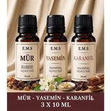 E.M.S Mür - Yasemin - Karanfil Esansiyel Uçucu Yağ Buhurdanlık Yağı Difüzör Esansı Oda Kokusu Mum Esansı 3 x 10 Ml.
