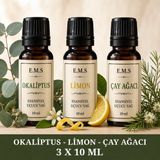 E.M.S Okaliptus - Limon - Çay Ağacı Esansiyel Uçucu Yağ Buhurdanlık Yağı Difüzör Esansı Oda Kokusu Mum Esansı 3 x 10 Ml.