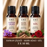 E.M.S Safran Çiçeği - Sedir Ağacı - Gül Esansiyel Uçucu Yağ Buhurdanlık Yağı Difüzör Esansı Oda Kokusu Mum Esansı 3 x 10 Ml.