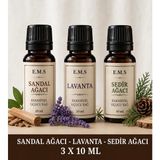 E.M.S SANDAL AĞACI - LAVANTA - SEDİR AĞACI Esansiyel Uçucu Yağ Buhurdanlık Yağı Difüzör Esansı Oda Kokusu Esansı MUM ESANSI 3 X 10 ML.