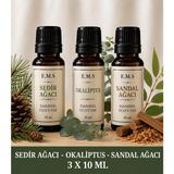 E.M.S Sedir Ağacı - Okaliptus - Sandal Ağacı Esansiyel Uçucu Yağ Buhurdanlık Yağı Difüzör Esansı Oda Kokusu Mum Esansı.