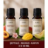 E.M.S ŞEFTALİ - MANGO - KAVUN Esansiyel Uçucu Yağ Buhurdanlık Yağı Difüzör Esansı Oda Kokusu Esansı MUM ESANSI 3 X10 ML