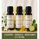 E.M.S YASEMİN - MİMOZA - BERGAMOT Esansiyel Uçucu Yağ Buhurdanlık Yağı Difüzör Esansı Oda Kokusu Esansı MUM ESANSI 3 X 10 ML.