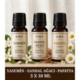 E.M.S YASEMİN - SANDAL AĞACI - PAPATYA Esansiyel Uçucu Yağ Buhurdanlık Yağı Difüzör Esansı Oda Kokusu MUM ESANSI 3 X 10 ML.