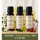 E.M.S YASEMİN - YLANG YLANG - MİSK Esansiyel Uçucu Yağ Buhurdanlık Yağı Difüzör Esansı Oda Kokusu Esansı MUM ESANSI 3 X 10 ML.