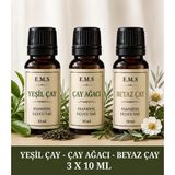 E.M.S Yeşil Çay - Çay Ağacı - Beyaz Çay Esansiyel Uçucu Yağ Buhurdanlık Yağı Difüzör Esansı Oda Kokusu Mum Esansı 3 x 10 Ml.