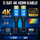 E-Sat 4K Ultra Hd 2,0 V Altın Uçlu Premium Seri Hdmı Kablo 1,5 Mt
