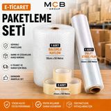 E-Ticaret Paketleme Seti 1 Adet 50Cmx50m Balonlu Naylon + 1 Adet 50Cmx300m Palet Streç Film + 3 Adet Koli Bandı