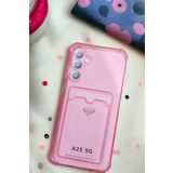 E-TicaShop Samsung Galaxy A25 Kılıf Kartlıklı Köşe Koruma Tasarımlı Renkli Şeffaf K-Kart Kılıf (Pembe)