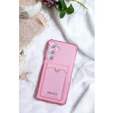 E-TicaShop Samsung Galaxy A35 Kılıf Kartlıklı Köşe Koruma Tasarımlı Renkli Şeffaf G-Kart Kılıf (Pembe)