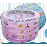 E-Vitrin 100 cm Pembe Şişme Bebek Havuzu 60 cm Derinlikli Renkli Desenli Çocuklar İçin Güvenli