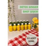 E Züccaciye 12 Adet Cam Ginger Shot Detox Şişesi Sızdırmaz Plastik Kapaklı Çok Amaçlı 50ml
