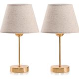 E27 2'li Keten Kumaş Yatak Odası Gold Metal Abajur Masa Lambası 2 Kumaş Sarı Modern
