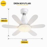 E27 Duylu Kumandalı 6 Kanatlı Pervaneli Led Tavan Lambası 30w 3 Renk Işıklı Fanlı Avize beyaz