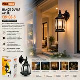 E27 - Ip44 Siyah 60W Duvar Aplik Bahçe-Balkon Sokak Lambası - Armatür Ebh02-S (5477)