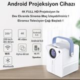 E300 Projektör | Android Tv Android Kurulu Full Hd Projeksiyon Cihazı Wi-Fi ve Bluetooth Destekli | Sinema Keyfi - Beyaz