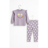 E&a Bebek Mor Çizgili Çiçek Desenli Kız Bebek Pijama Takımı-Choose Happy - Lila - 0 - 3 Ay