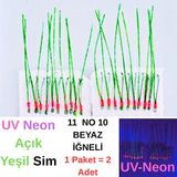 ea genset Çapari İstavrit Çaparisi, 15x12 Beden, Ultraviyole UV Neon Açık Yeşil Sim, 11 No Beyaz İğne, 10 İğneli Çapari 2li Paket
