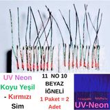 ea genset Çapari, İstavrit Çaparisi, 20x12 Beden, Ultraviyole Uv Neon Koyu Yeşil - Kırmızı Sim, 11 No Beyaz İğne, 10 İğneli 2li Paket