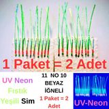 ea genset Çapari İstavrit Çaparisi, 30x12 Beden, Ultraviyole UV Neon Fıstık Yeşili Sim, 11 No Beyaz İğne, 10 İğneli Çapari 2li Paket