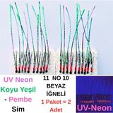 ea genset Çapari, Istavrit Çaparisi, 30x12 Beden, Ultraviyole Uv Neon Koyu Yeşil - Pembe Sim, 11 No Beyaz Iğne, 10 Iğneli 2li Paket