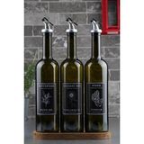 EA Home Concept Ahşap Stantlı 3'lü 750 ml Zeytinyağı - Sıvıyağ - Sirke Şişesi Yağdanlık Yağlık Set Siyah Etiket