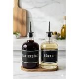 EA Home Concept Ava Ahşap Stantlı 2'li Cam Yağdanlık Seti Nar Ekşisi ve Sirke Şişesi Sosluk Seti 500 ml