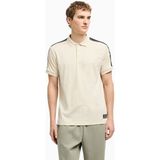EA7 Erkek Regular Fit Omuzları Şerit Çizgili Pamuklu Jarse Kısa Kollu Bej Polo Yaka T-Shirt 7M000139 AF10375-U1079 - 2XL