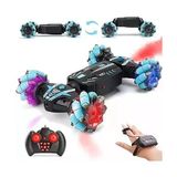 Eagle Stone Rc Dublör Araba, 4WD 2.4ghz Erkek Kız 8-12 Için Hareket Sensörlü Uzaktan Kumandalı Araba, Işıklı Sprey 360 ° Flipsli Canavar Kamyon, Çift Taraflı Dönen Yol Aracı - Mavi