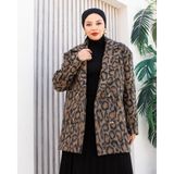 EAS Giyim Leopar Desen Kaşe Blazer Ceket - 38 - Kahve