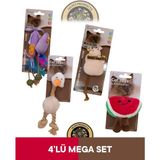 Eastland Matatabive Catnipli Peluş Fare ve Şekerli - Catnipli Peluş Tavuk - Matatabili Peluş Fare - Catnipli Hışırtılı Peluş Karpuz Kedi Oyuncağı 4'lü Set - Açık Kırmızı