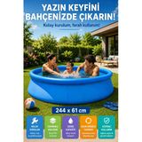 Easy Kolay Kurulum Mavi Şişme Bahçe Havuzu 244X61 Cm Aile Boyu Yazlık Havuz Keyfi Seti