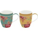 Easy Life Autumn Symphony 2'li Porselen Kulplu Bardak 350 ml - Altın - Kırmızı