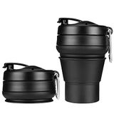 EASYXQ Katlanabilir Kahve Fincanı, 16oz 480 ml Silikon Katlanır Kamp Kupası, Sızdırmaz BPA Serbest Taşınabilir Fincan, Yürüyüş için Kapaklı Seyahat kupası (Siyah)
