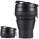 EASYXQ Katlanabilir Seyahat Kupası, 20oz 600ml Silikon Katlanır Kamp Kupası, Sızdırmaz BPA İçermeyen Taşınabilir Bardak, Yürüyüş için Kapaklı Spor Şişesi (Siyah)