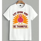 Eat Drink Thankful Hindi Kusu Unisex Oversize Tişört Beyaz - XL